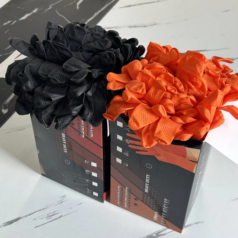 Nitrile Gloves Factory - 10 Mil Diamond Texture Durable Mechanic Custom Logo