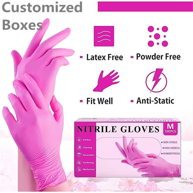 Nitrile Glove Manufacturer - 3mil Hot pink Oem Logo Custom Latex-Free Barber