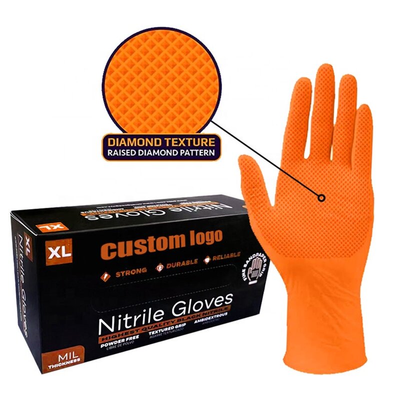 Nitrile Gloves Manufacturer - Orange Texture Mechanic Car Diamond Repair Machine