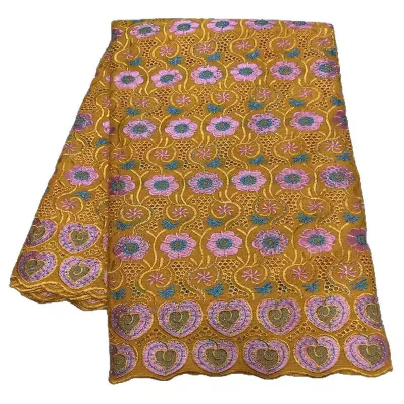 Embroidered Voile Lace Fabric Manufacturer - High Quality 100% Cotton Eco-Friendly with Rhinestones for Wedding Dresses Party