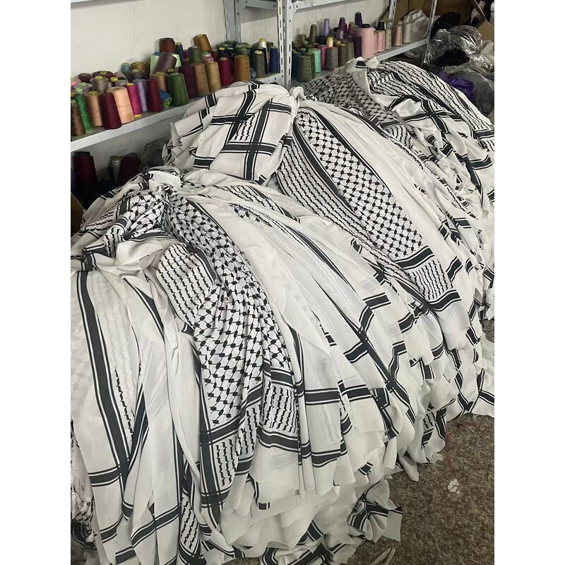 Men's Keffiyeh Manufacturer - Ethnic Omani Yemeni Custom Logo Design Long Fringed Square Woven Cotton