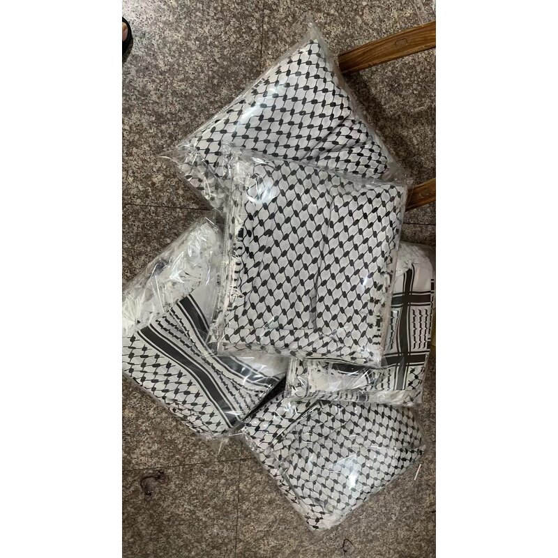 Men's Keffiyeh Manufacturer - Ethnic Omani Yemeni Custom Logo Design Long Fringed Square Woven Cotton