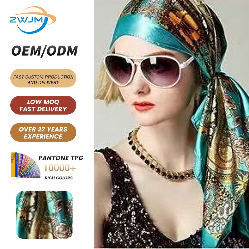 Silk Hijab Scarf Manufacturer - Private Embroidered Logo 90*90cm Printed Chiffon