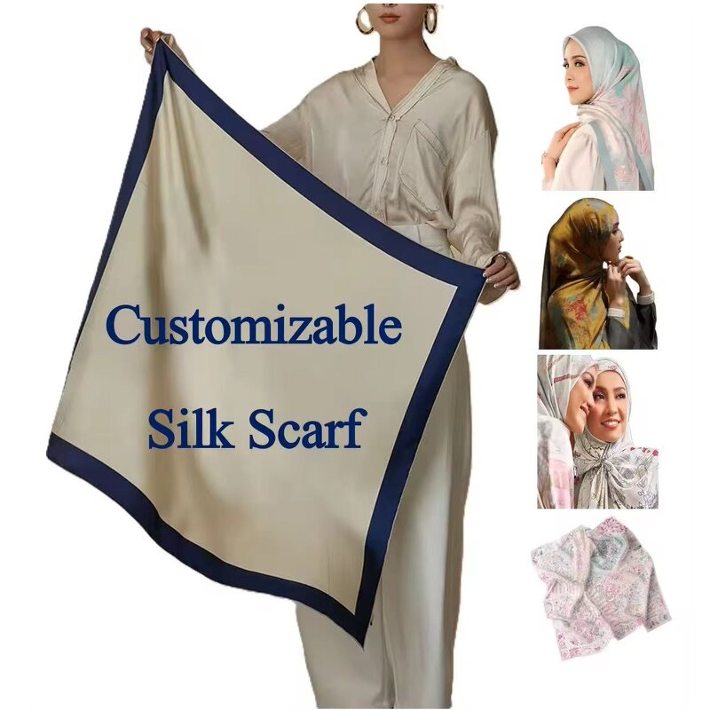 Silk Hijab Scarf Manufacturer - Private Embroidered Logo 90*90cm Printed Chiffon