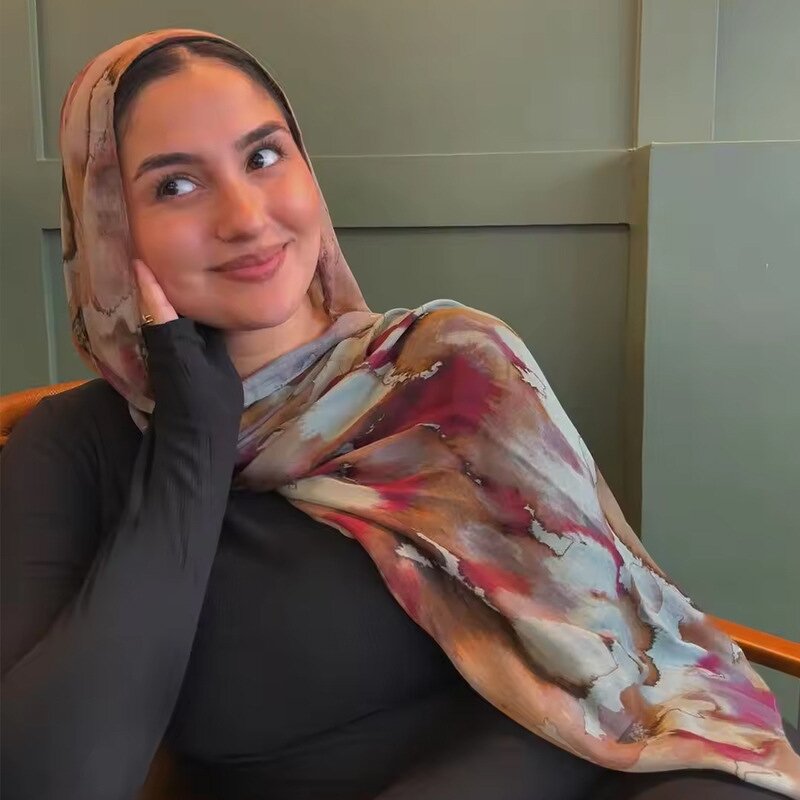 Watercolor Head Scarf Manufacturer - Hot Sale Cross-Border Satin Printed Modal Cotton Shawl for Autumn