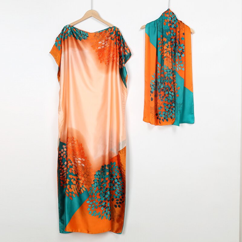 Abaya Muslim Dresses Manufacturer - Women Popular Caftan Marocain Silk Maxi Boho Floral Print Full Length Elegant