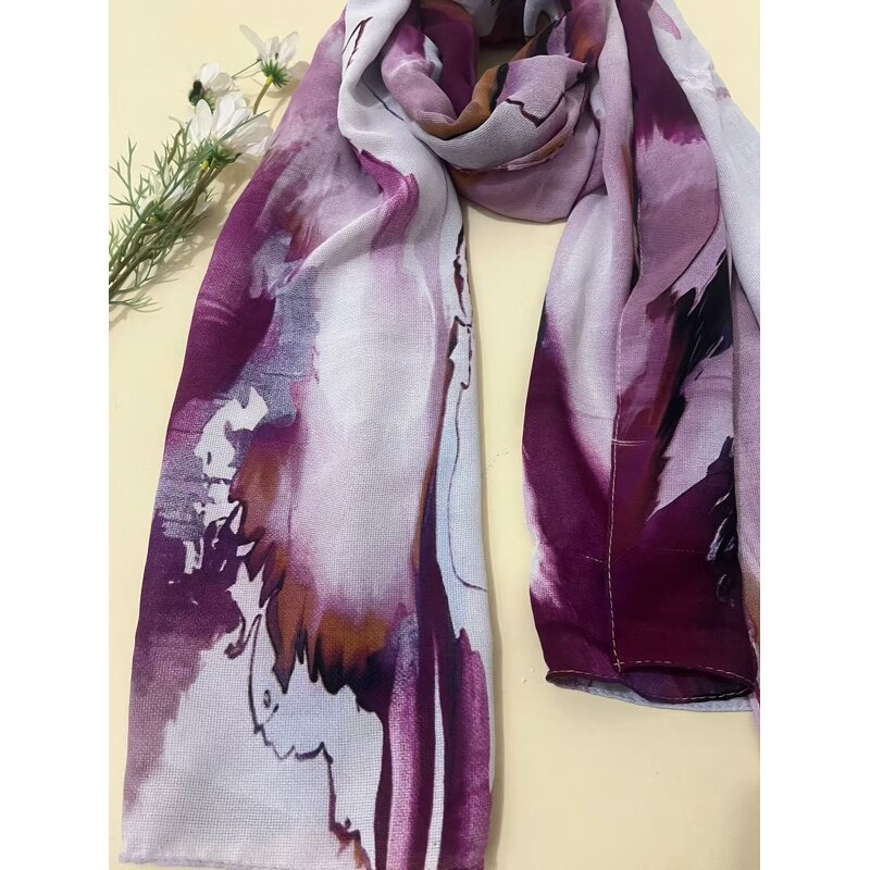 Modal Scarf Manufacturer - Aquarel Bloemenprint Ademend Licht Gewicht Zachte Katoenen Rayon Viscose
