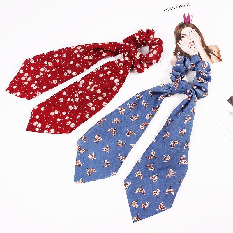 Scrunchies Manufacturer - JINGMI Ribbon Hair Tie Long Wind Printed Scarf Fashion Hair Band Custom