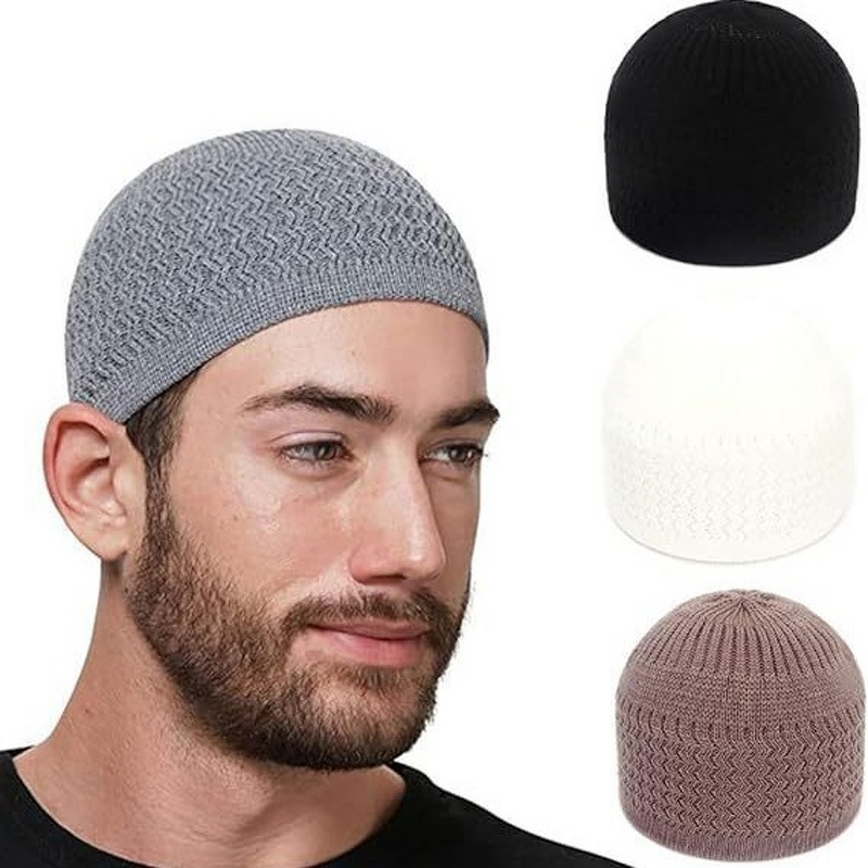 Arab Muslim Hat Manufacturer - Autumn Winter Wave Jacquard Melon Skin Baotou Hat Dome Knitted Customizable Common