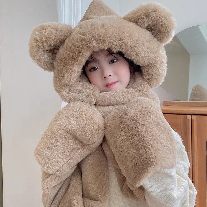 Hooded Hat Scarf Set Manufacturer - Autumn Winter Thickened Warm One-Piece Moe Bear Cotton Long Three-PC for Children
