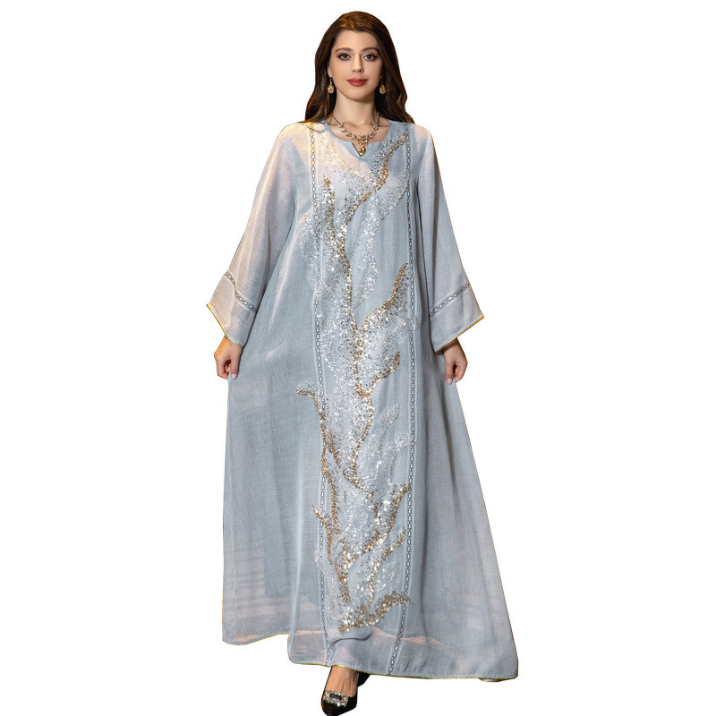 Dubai Abaya Manufacturer - Autumn Elegant Adults Reception Evening Dress Anti-Static with Sequin Embroidery Polyester for Hijab