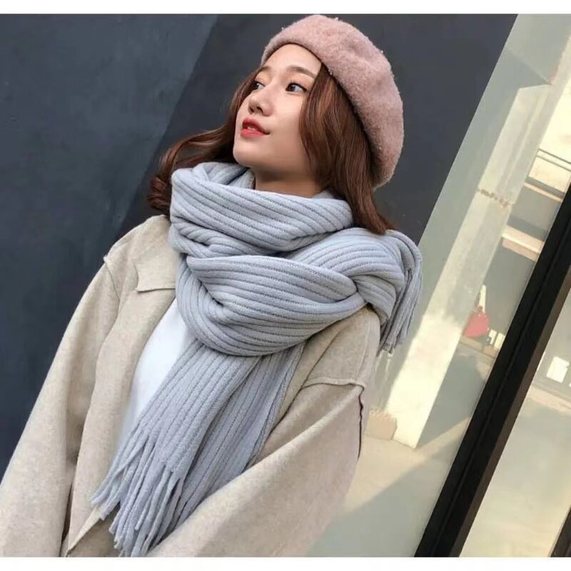 Knitted Shawl Manufacturer - Women's Winter Korean Style All-Match New Thickened Warm Wool Men's Solid Color Tassel Long