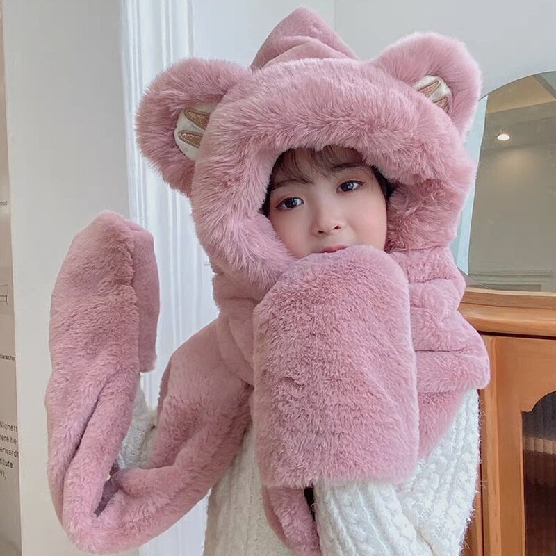 Hooded Hat Scarf Set Manufacturer - Autumn Winter Thickened Warm One-Piece Moe Bear Cotton Long Three-PC for Children
