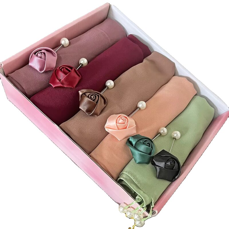 Long Style Hijab Set Manufacturer - Personalised Leaf Pattern Satin Saudi Women Mixed All Colours Giftbox