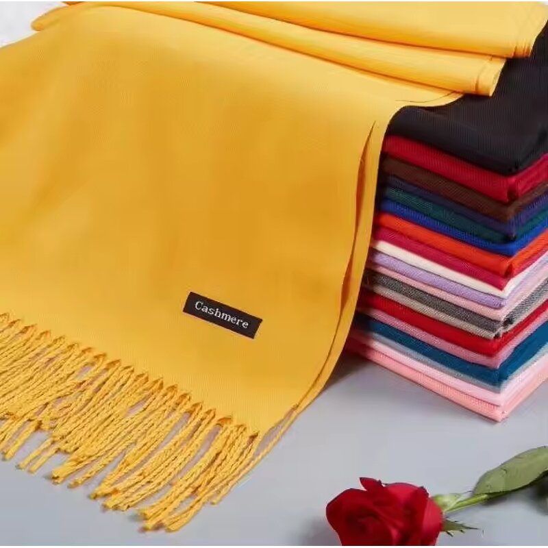 Cashmere Shawl Manufacturer - Women's Solid Thick Warm Casual Winter Pashmina Wrap with Tassel