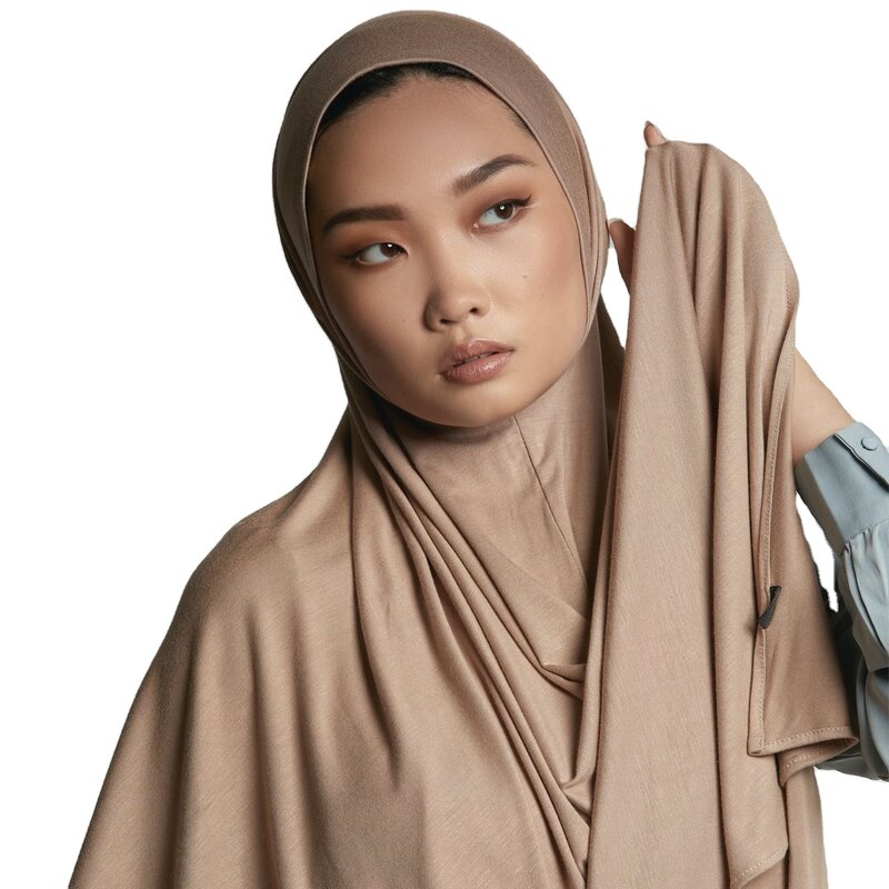 Arabic Shawl Manufacturer - Solid Color Elasticity 70*170 Double Loop Jersey Instant Hijab Scarf