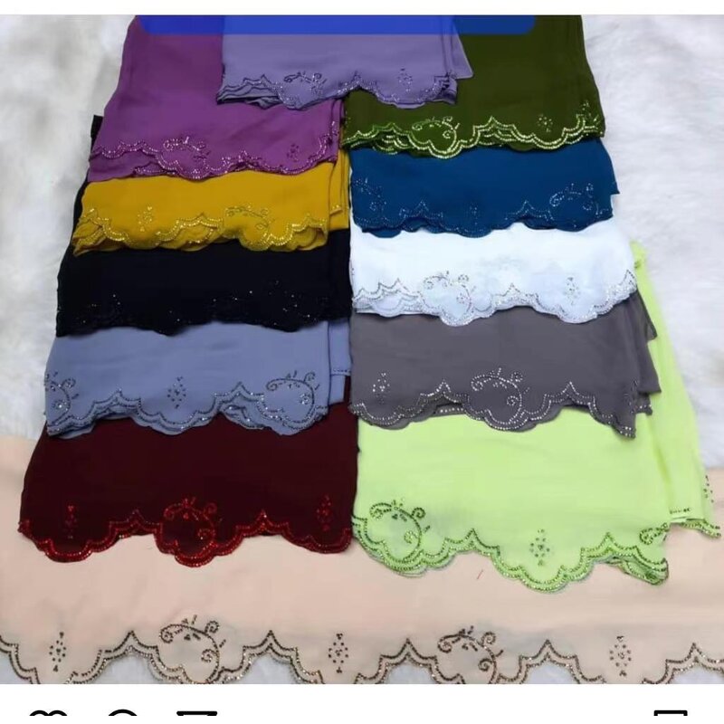 Luxury Silk Hijab Manufacturer - New Fashion Islamic Scarf Long Hot Diamond Chiffon Shawl Exclusive Design for Muslim Women