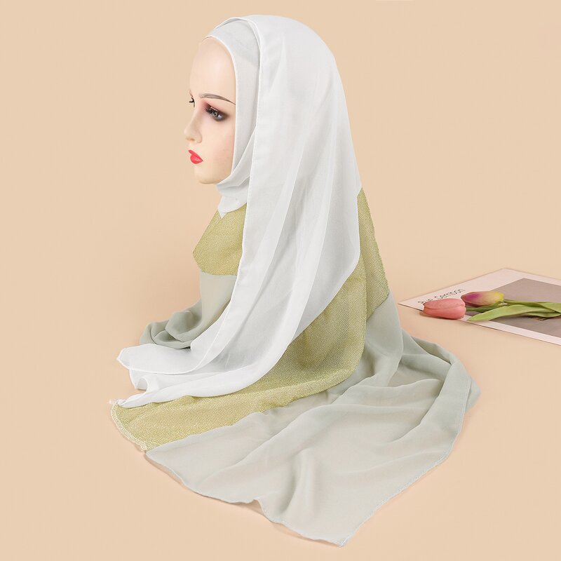 Geometrical Hijab Manufacturer - Pattern Chiffon Crystal Rhinestone Diamond Long Style Shawl Scarf Muslims Wholesale Dubai