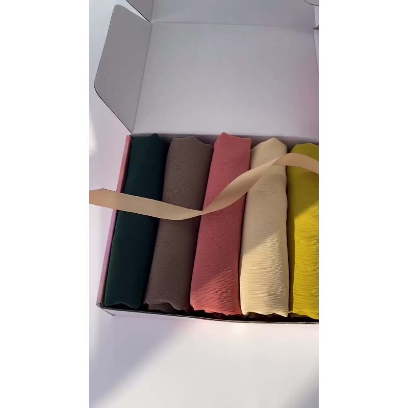Muslim Crepe Hijab Manufacturer - 5pcs Plain Heavy Chiffon Scarf Customizable Gift Soft Shawls