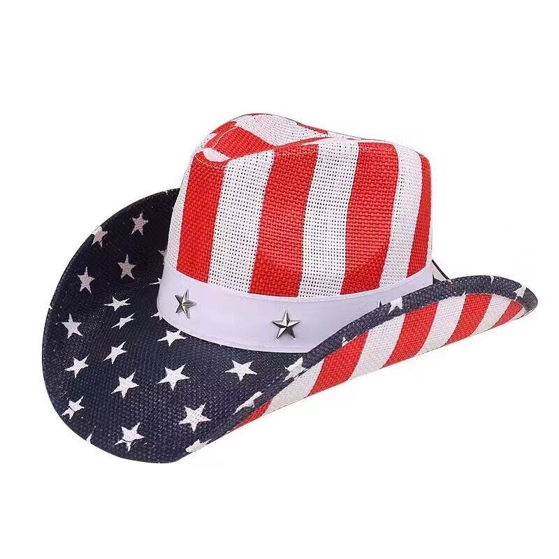 USA Top Hat Manufacturer - American Flag West Panama Denim Sailor Dance Hat With Cotton Sweatband New Hot Sale Wholesale