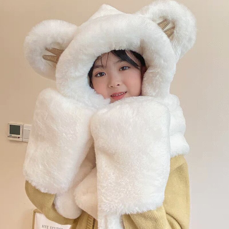 Hooded Hat Scarf Set Manufacturer - Autumn Winter Thickened Warm One-Piece Moe Bear Cotton Long Three-PC for Children