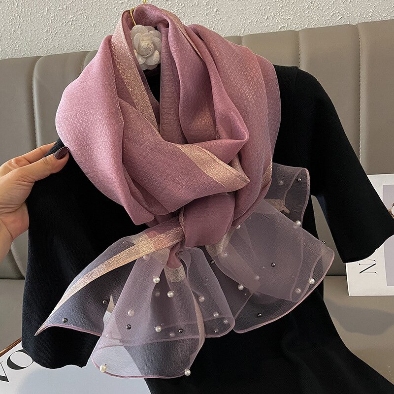 Pearl-Nailed Scarf Manufacturer - 2023 New Women's Large Lightweight Long Thin SofSilk Shawl for Summer Hijab Fashion