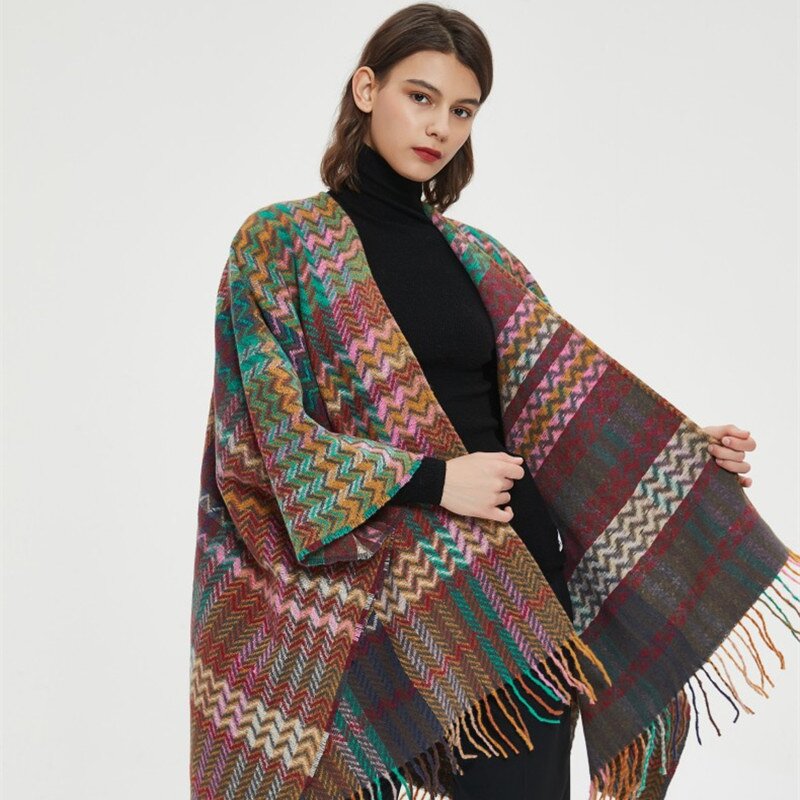 Shawl Wrap Manufacturer - Women's Cape Sweater Coat Oversized Tartan Scarf