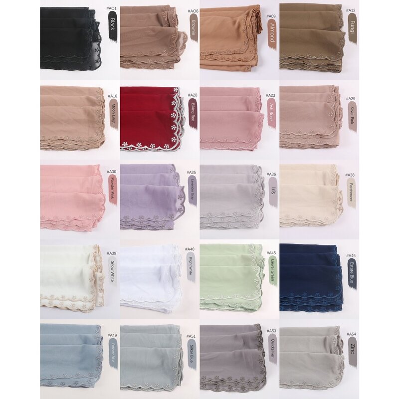 Pure Chiffon Hijab Manufacturer - Women's New Embroidery Lace With Hot Pearl Long Square Summer