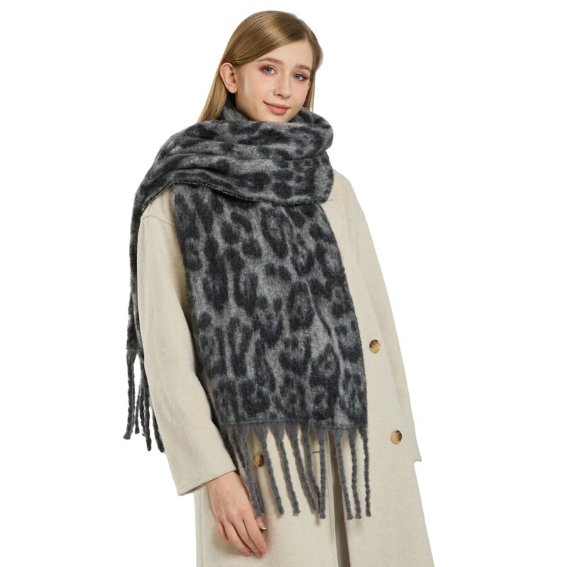 Leopard Tassel Scarf Manufacturer - Autumn Winter European American Retro High-End New All-Match Warm Polyester Material