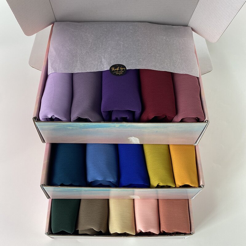 Muslim Crepe Hijab Manufacturer - 5pcs Plain Heavy Chiffon Scarf Customizable Gift Soft Shawls