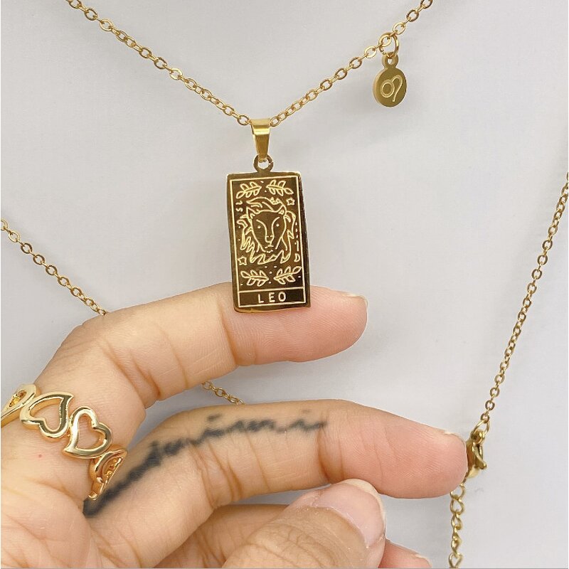 Zodiac Necklace Manufacturer - Elegant Female Stainless Steel 12 Horoscope Sign Gold-Plated Vintage Astrology Tarot Diamond