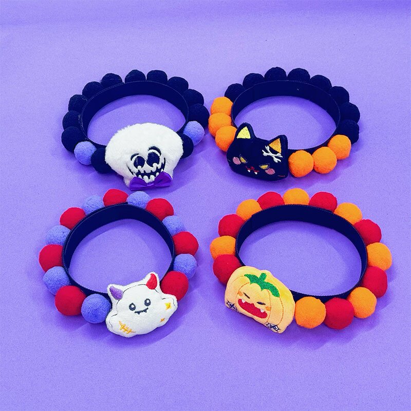 Pet Collar Manufacturer - Halloween Fur Ball Hook Loop Pumpkin Ghost Nylon Eco-friendly Soft