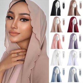 Pure Chiffon Hijab Manufacturer - Women's New Embroidery Lace With Hot Pearl Long Square Summer