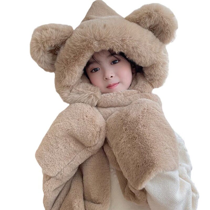 Hooded Hat Scarf Set Manufacturer - Autumn Winter Thickened Warm One-Piece Moe Bear Cotton Long Three-PC for Children