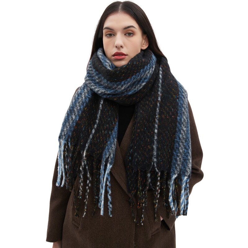 Striped Scarf Manufacturer - Autumn Winter Classic Long Polyester with Printed Flower Tassels