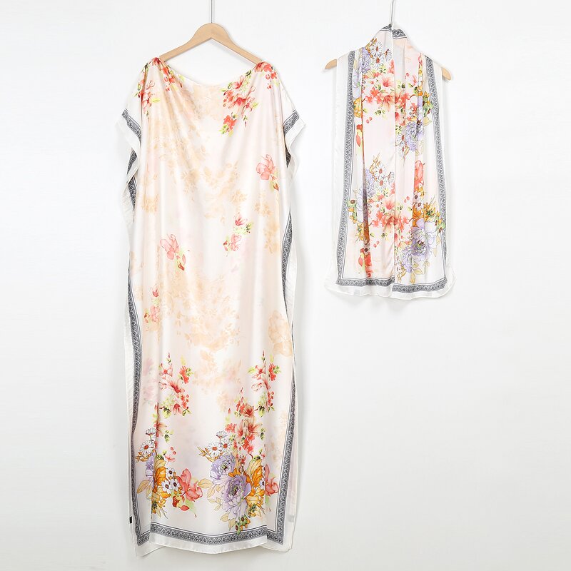 Abaya Muslim Dresses Manufacturer - Women Popular Caftan Marocain Silk Maxi Boho Floral Print Full Length Elegant