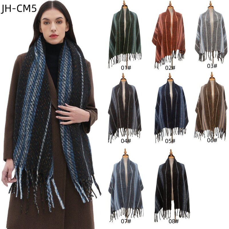 Striped Scarf Manufacturer - Autumn Winter Classic Long Polyester with Printed Flower Tassels