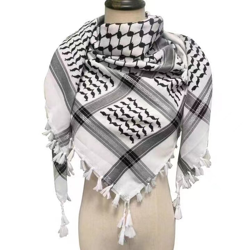 Men's Keffiyeh Manufacturer - Ethnic Omani Yemeni Custom Logo Design Long Fringed Square Woven Cotton