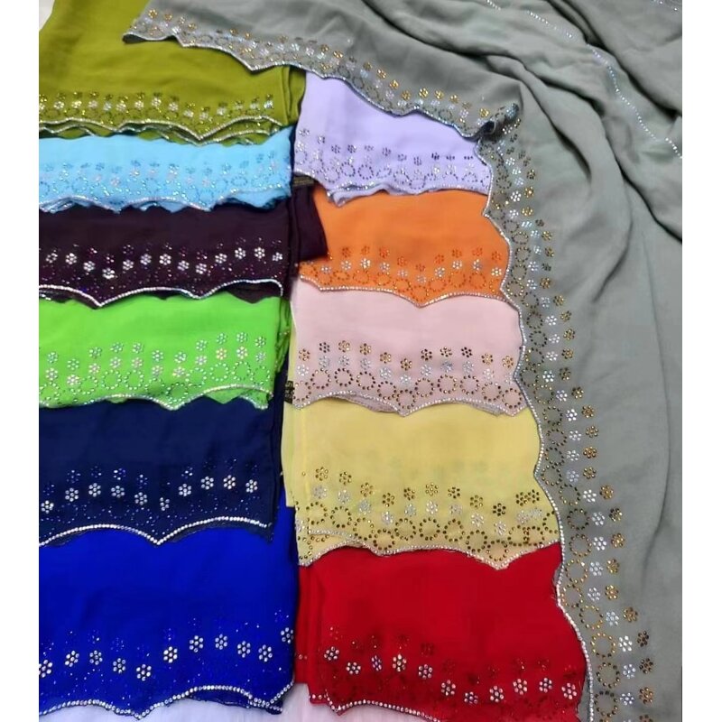 Luxury Silk Hijab Manufacturer - New Fashion Islamic Scarf Long Hot Diamond Chiffon Shawl Exclusive Design for Muslim Women