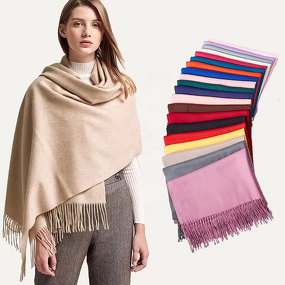 Cashmere Shawl Manufacturer - Women's Solid Thick Warm Casual Winter Pashmina Wrap with Tassel