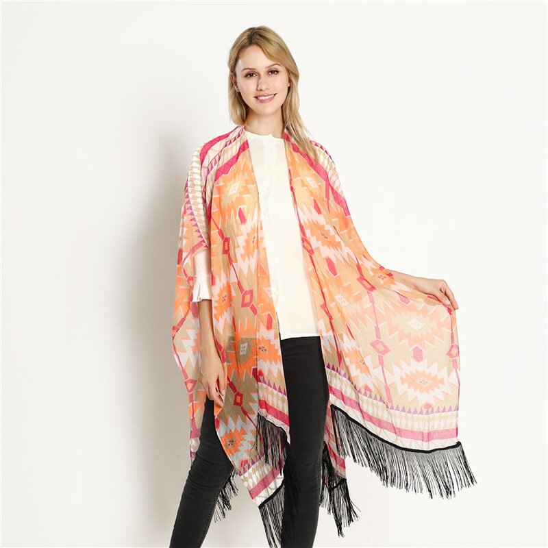 Beach Shawl Manufacturer - Spring and Summer Travel Tassel Print Big Seaside Holiday Sunscreen Turkish Towel Scarf