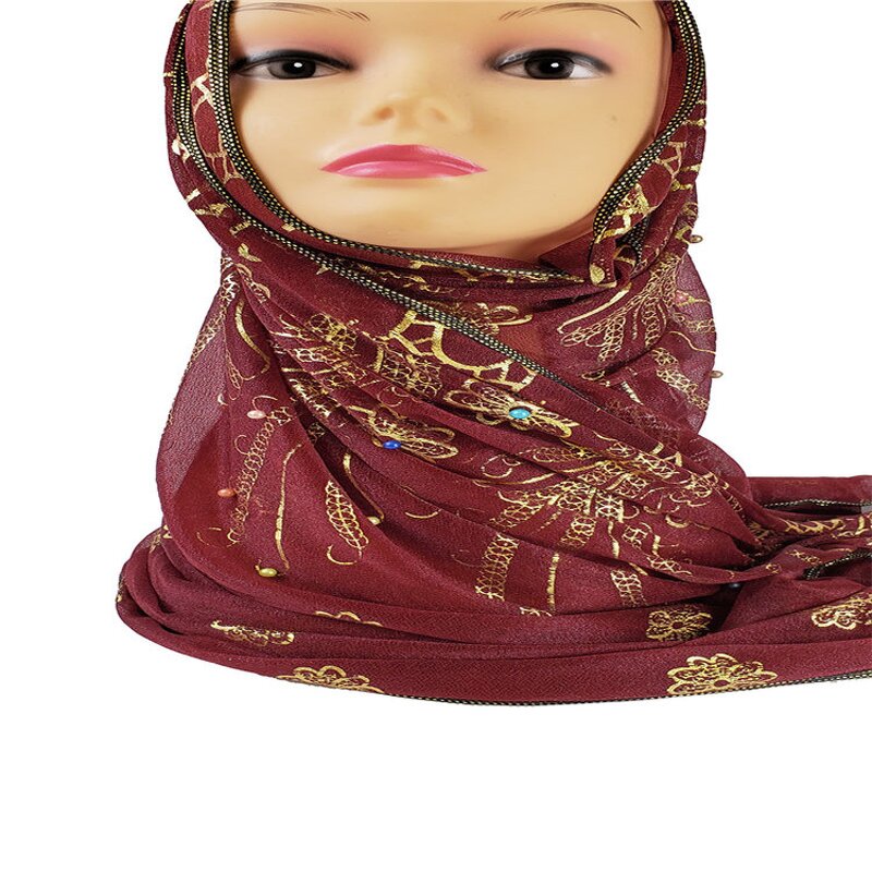 Pearl Hijab Manufacturer - Hot 18 Color Stock Bronzing Beads Design New Head Hijabs Viscose
