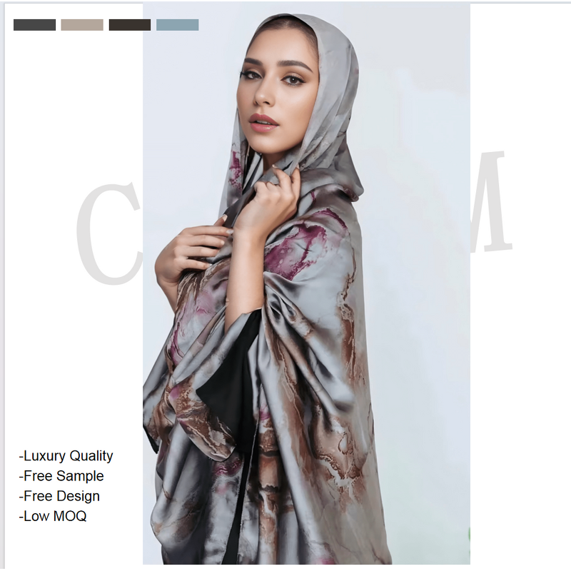 Satin Hijab Scarf Manufacturer - Premium Ombre Marble Water Print Brimming Chiffon Silk Muslim Shawl