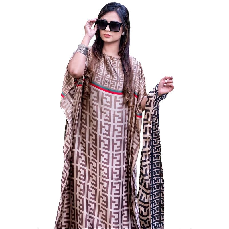 Simulation Silk Blouse Manufacturer - 2024 Spring Summer Collection New Women's XXL Brocade Sunscreen Dress Beach Vacation