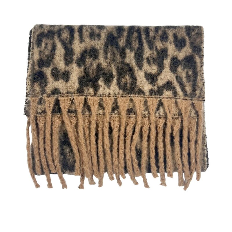 Leopard Tassel Scarf Manufacturer - Autumn Winter European American Retro High-End New All-Match Warm Polyester Material