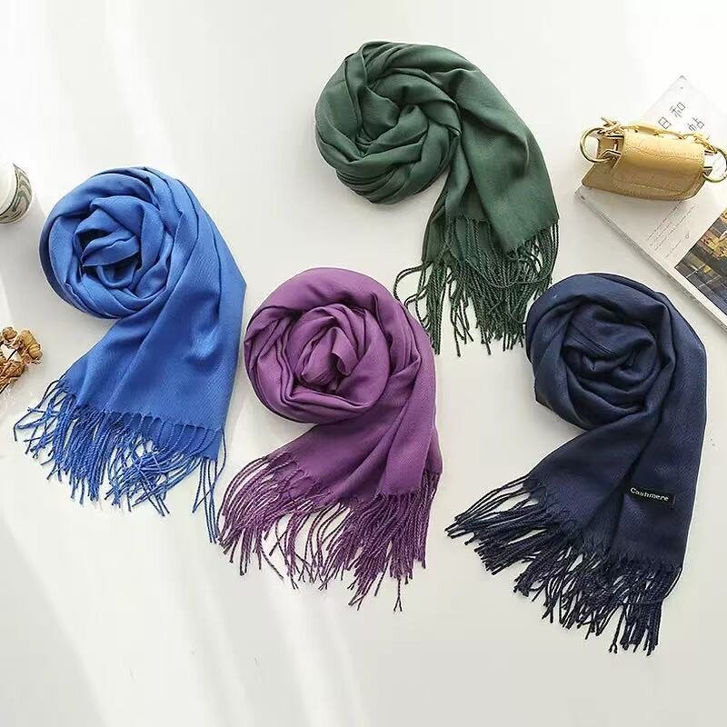 Tassel Scarf Manufacturer - High-Grade Women's Korean Style Red Winter Cashmere Solid Color