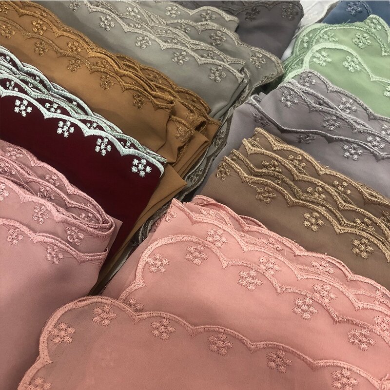 Pure Chiffon Hijab Manufacturer - Women's New Embroidery Lace With Hot Pearl Long Square Summer