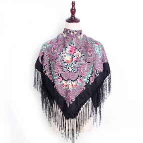 Cotton Square Headscarf Manufacturer - Best Selling Large Size Russian Tassel Ethnic Style Soft Floral Summer Adults Custom