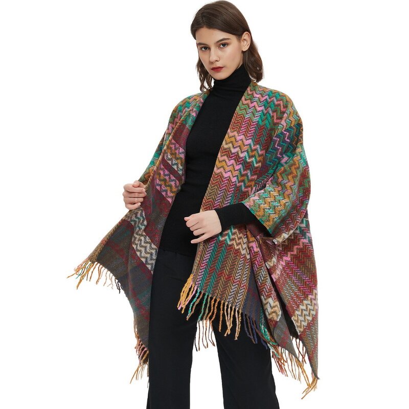 Shawl Wrap Manufacturer - Women's Cape Sweater Coat Oversized Tartan Scarf
