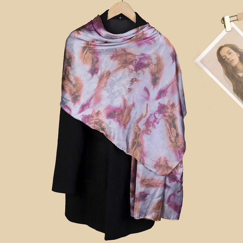 Silk Bandanas Manufacturer - Luxurious Muslim Ethnic Woman Water Print Shawl Hijab Soft Traditional
